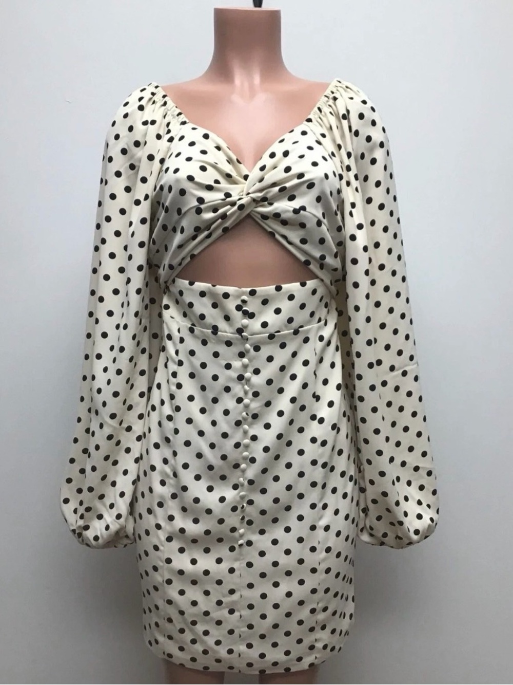 Line & Dot Cream Blouse with Black Polka Dots